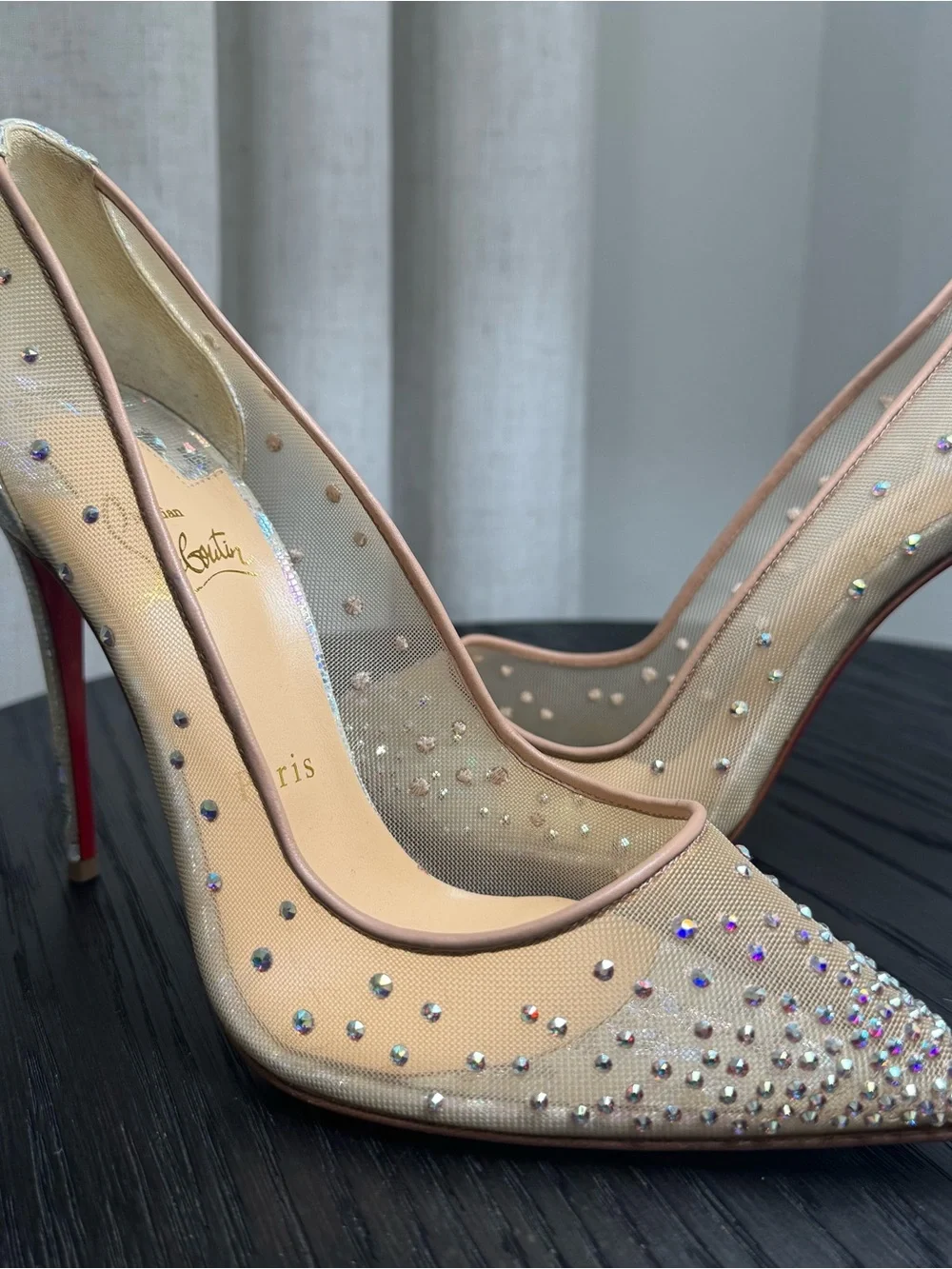 Christian Louboutin Follies Strass 100 Pumps Mesh Nude/Silver 38